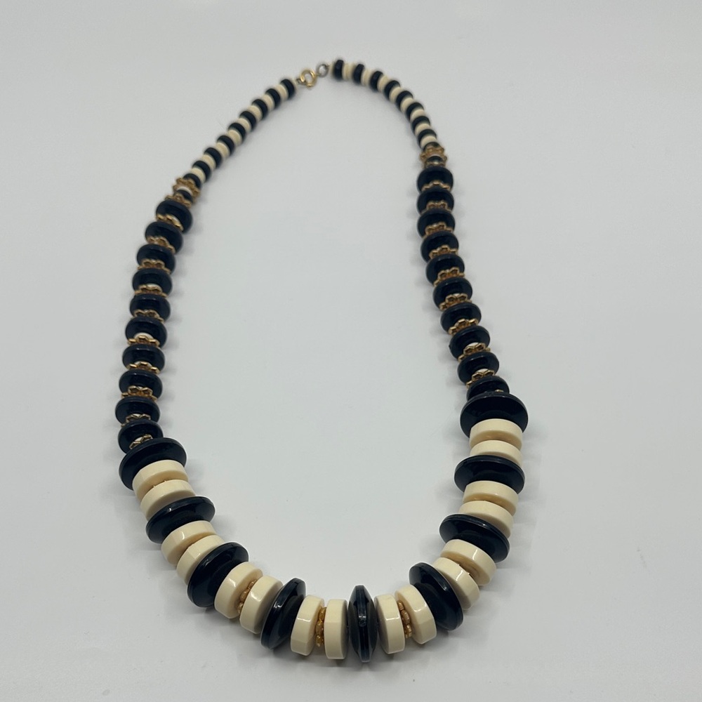 Stylish Black and Cream Beaded Long Necklace